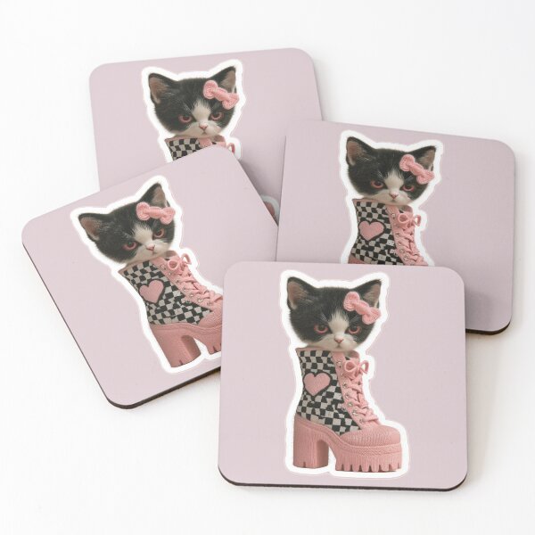 Item preview, Cute Goth Kitten in Pink Checkerboard Platform Boot – Sticker designed and sold by Audra-studio.