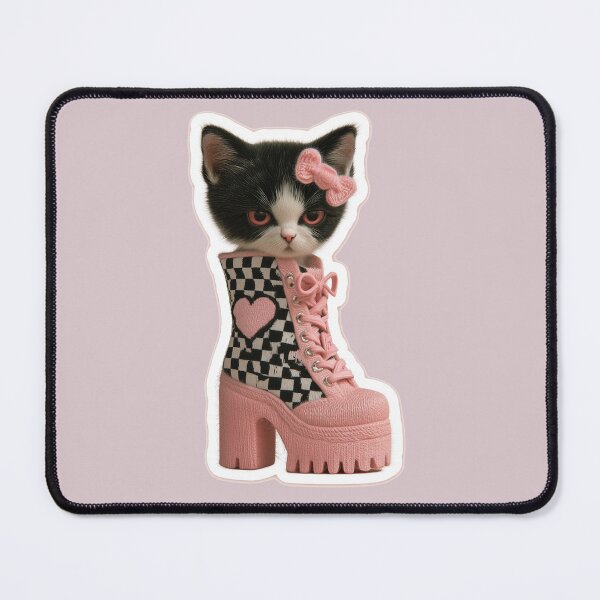 Item preview, Cute Goth Kitten in Pink Checkerboard Platform Boot – Sticker designed and sold by Audra-studio.