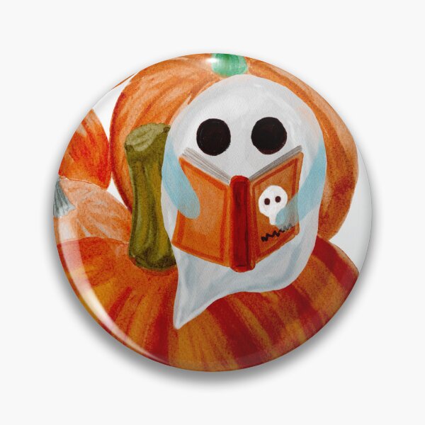 Item preview, Bookoween Ghost Reading on Pumpkin Illustration designed and sold by Salomėja MayBeeInk.