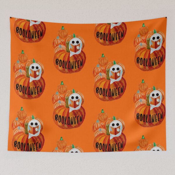 Item preview, Bookoween Ghost Reading on Pumpkin Illustration designed and sold by Salomėja MayBeeInk.