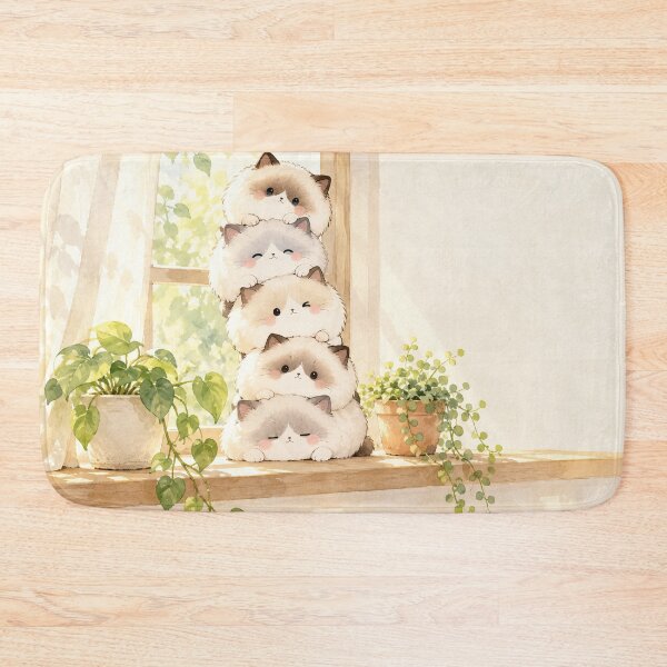 Item preview, Five Ragdoll Cats Stacked on a Sunny Windowsill with Houseplants designed and sold by AshiraCreations.