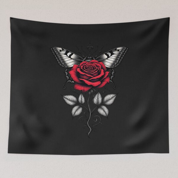 Item preview, Moth and Red Rose – Gothic Tattoo Flash Art RBA-2026-0205-F designed and sold by IdeaSmith.