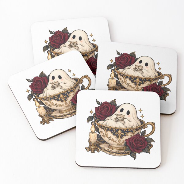 Item preview, Gothic Tea Time – Cozy Ghost in an Ornate Teacup designed and sold by GlitchRaven.