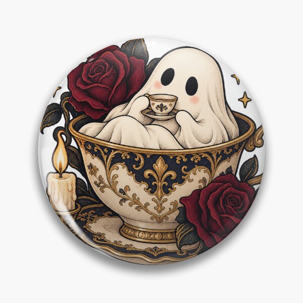 Item preview, Gothic Tea Time – Cozy Ghost in an Ornate Teacup designed and sold by GlitchRaven.