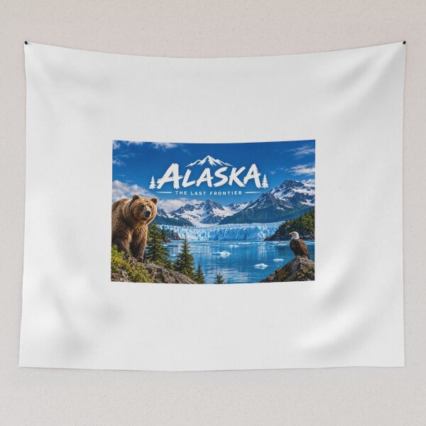 Item preview, Alaska The Last Frontier Abstract Art – Grizzly Bear, Glacier Mountains & Colorful Wilderness Landscape Digital Artwork designed and sold by GoodPlaceToShop.