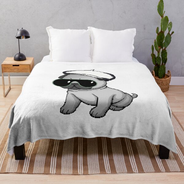 Item preview, Cool Gray Pug with Beret and Glasses Pixel Art designed and sold by PopDigital.