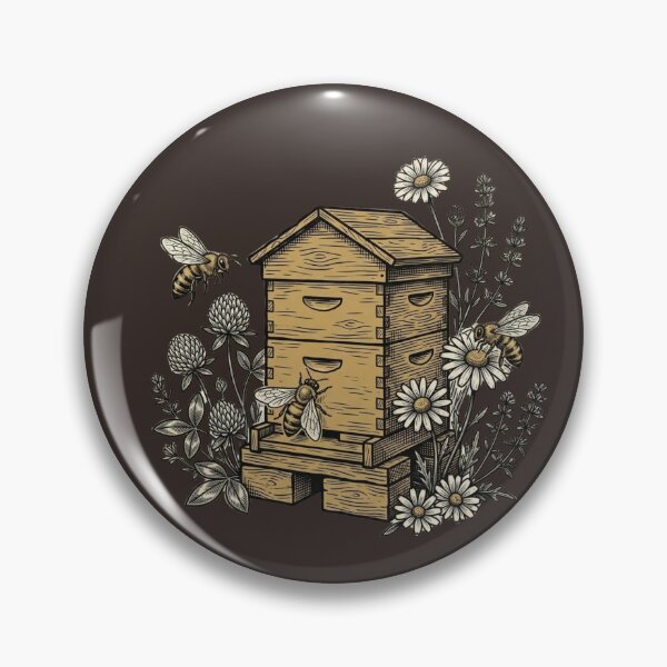 Item preview, Vintage Beehive Woodcut Illustration with Wildflowers & Bees designed and sold by Alt Casterwill .