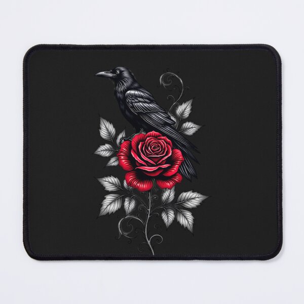 Item preview, Raven and Red Rose – Gothic Tattoo Flash Art RBA-2026-0204-F designed and sold by IdeaSmith.