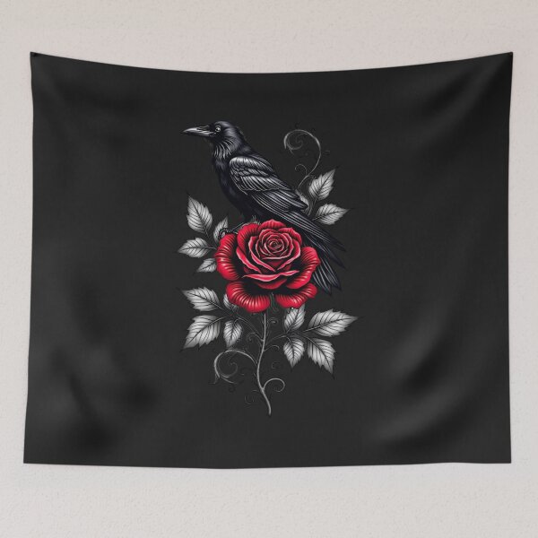 Item preview, Raven and Red Rose – Gothic Tattoo Flash Art RBA-2026-0204-F designed and sold by IdeaSmith.