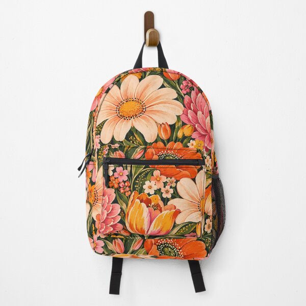 Item preview, Retro Floral Pattern Orange Poppies and Pink Dahlias designed and sold by Apex Designs.