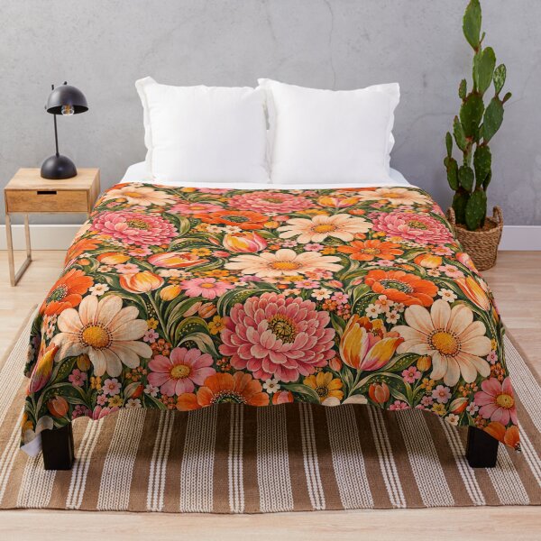 Item preview, Retro Floral Pattern Orange Poppies and Pink Dahlias designed and sold by Apex Designs.