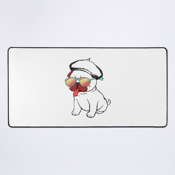 Item preview, White Summer Pug with Beret and Sunglasses designed and sold by PopDigital.