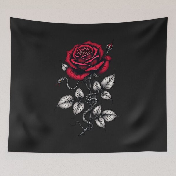 Item preview, Snake and Red Rose – Gothic Tattoo Flash Art RBA-2026-0203-F designed and sold by IdeaSmith.