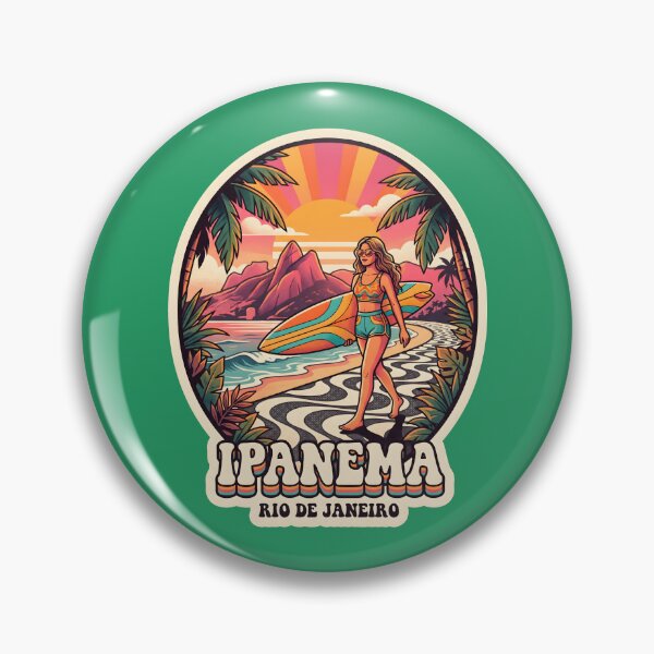 Item preview, Retro Ipanema Beach Surfer Girl Rio de Janeiro Travel Patch designed and sold by MyHappyArtShop.