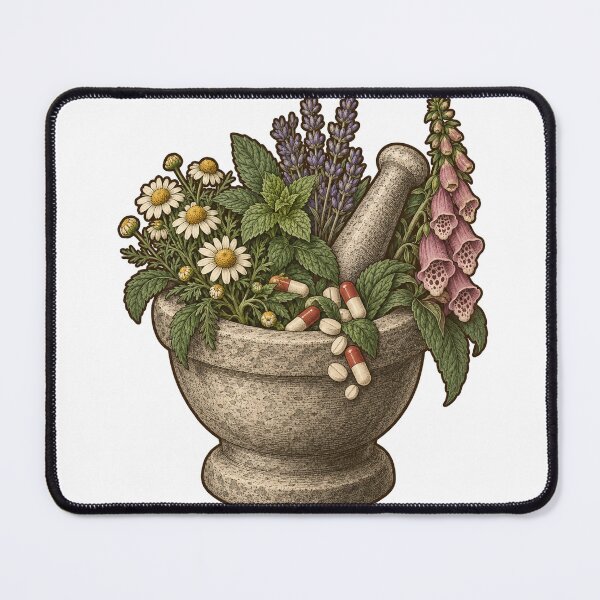 Item preview, Apothecary Mortar and Pestle with Herbs and Pills designed and sold by eignvalue.