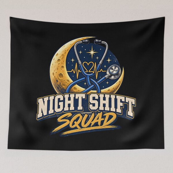 Item preview, Night Shift Squad Retro Nurse Moon Stethoscope Healthcare Worker  designed and sold by Photo-Sphere101.