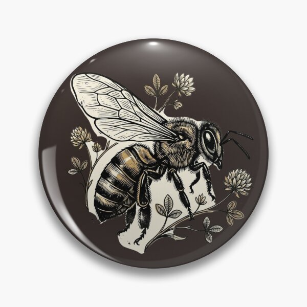Artikelvorschau, Vintage Honeybee Profile Woodcut Art with Blooming Clover entworfen und verkauft von Alt Casterwill .