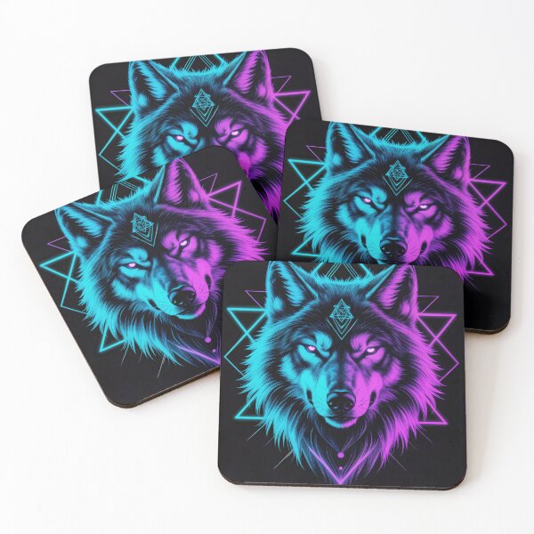 Artikelvorschau, Neon Cyberpunk Geometrischer Wolfskopf Leuchtkunst entworfen und verkauft von mimikaka.