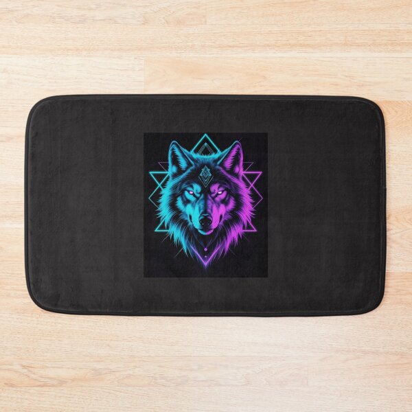 Item preview, Neon Cyberpunk Geometric Wolf Head Glow Art designed and sold by mimikaka.