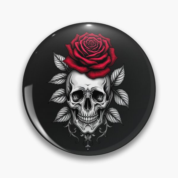 Item preview, Skull and Red Rose – Gothic Tattoo Flash Art RBA-2026-0201-F designed and sold by IdeaSmith.