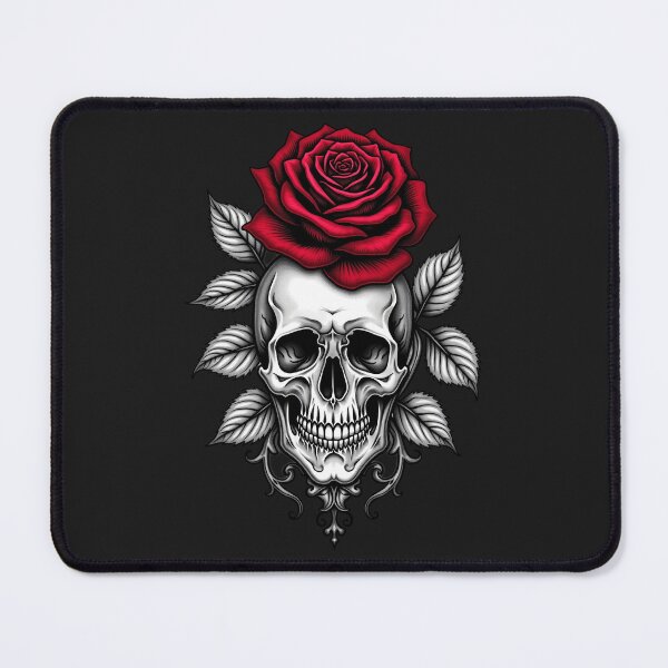 Item preview, Skull and Red Rose – Gothic Tattoo Flash Art RBA-2026-0201-F designed and sold by IdeaSmith.