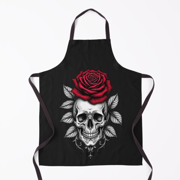 Item preview, Skull and Red Rose – Gothic Tattoo Flash Art RBA-2026-0201-F designed and sold by IdeaSmith.