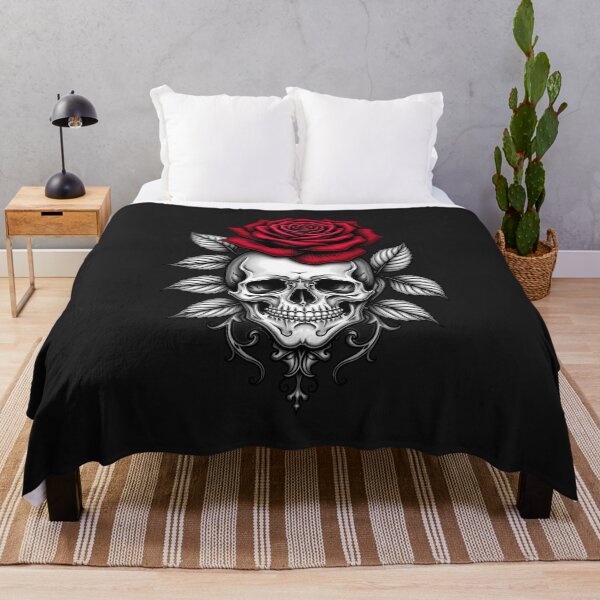 Item preview, Skull and Red Rose – Gothic Tattoo Flash Art RBA-2026-0201-F designed and sold by IdeaSmith.