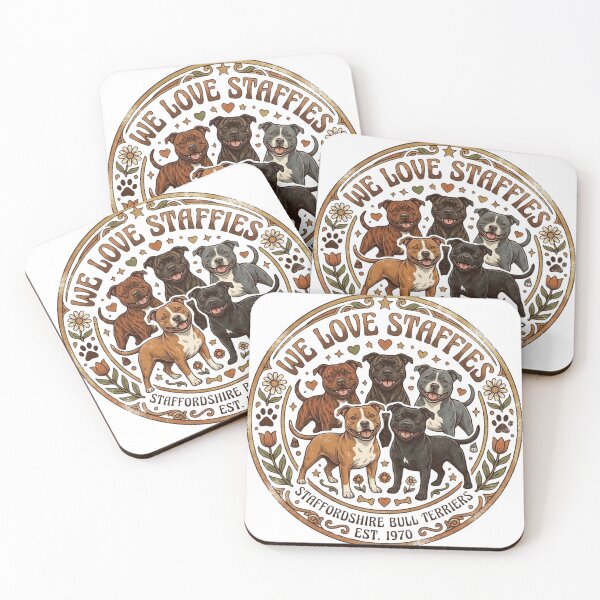 Item preview, We Love Staffies - Retro Staffordshire Bull Terrier Illustration designed and sold by Retro Hound Co..