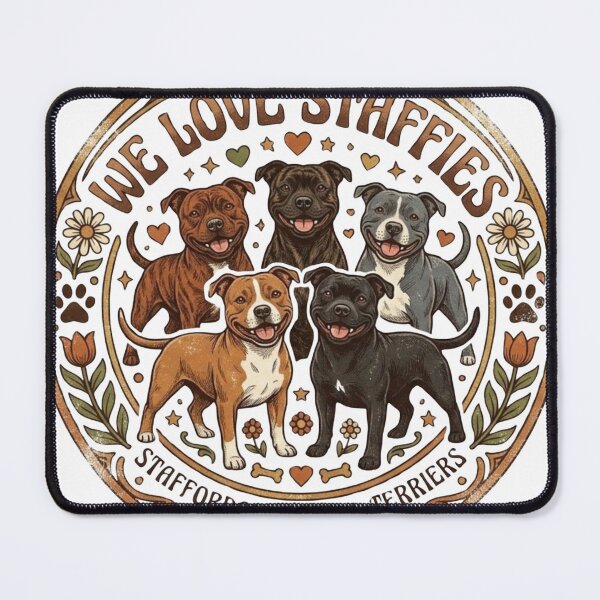 Item preview, We Love Staffies - Retro Staffordshire Bull Terrier Illustration designed and sold by Retro Hound Co..