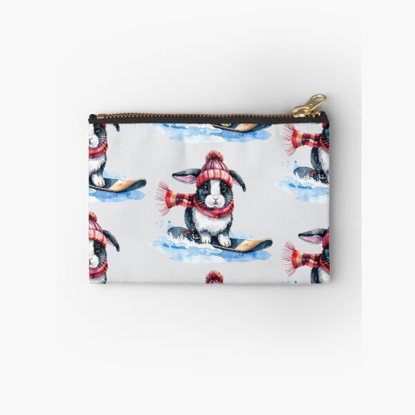 Item preview, Black and white Holland lop winter hare on a snowboard designed and sold by LiskoDesign.
