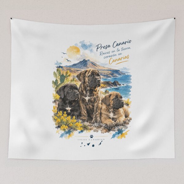 Item preview, Presa Canario - Roots in the Earth, Heart in the Canary Islands / Puppies Landscape Watercolor designed and sold by EfectoCreativo.