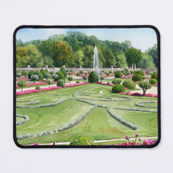 Item preview, Château de Chenonceau Formal Gardens — French Renaissance digital Watercolor Landscape born from real photography designed and sold by M.ALK.Watercolor.