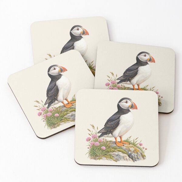 Item preview, Atlantic Puffin Coastal Wildflowers – Watercolor Bird Art designed and sold by astersgraphics.