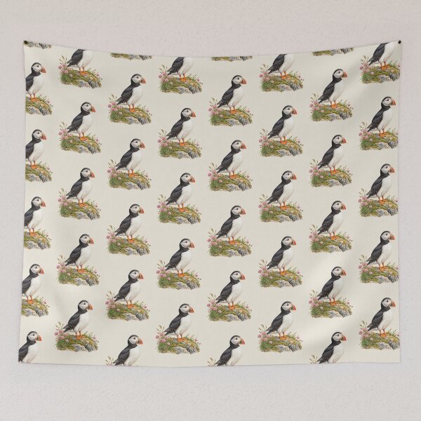 Item preview, Atlantic Puffin Coastal Wildflowers – Watercolor Bird Art designed and sold by astersgraphics.