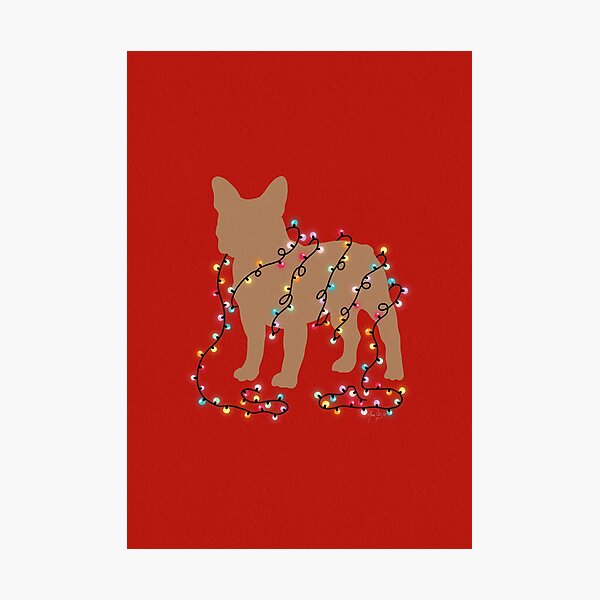 Item preview, Frenchie with Christmas lights red designed and sold by Ana Gorozpe.