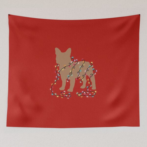 Item preview, Frenchie with Christmas lights red designed and sold by Ana Gorozpe.