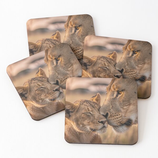 Item preview, Lion Mother and Cub Cuddling at Sunset – Heartwarming Wildlife Photography designed and sold by LazyOwlStore.