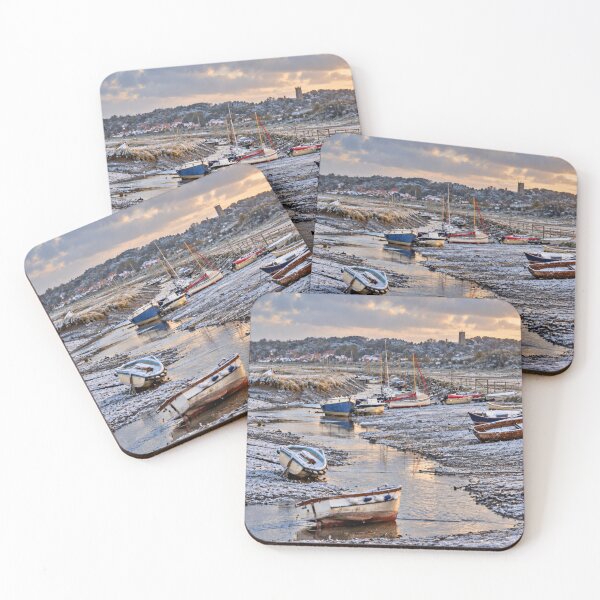 Item preview, Morston Snowy Boats at Golden-Hour Estuary designed and sold by MorstonPhoto.