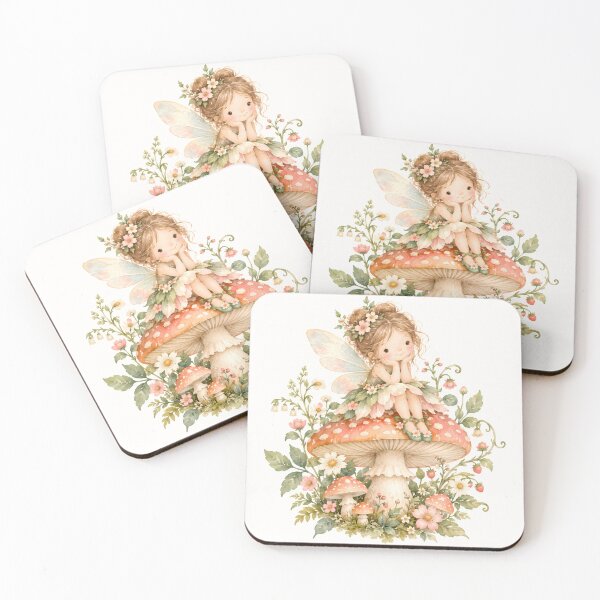 Item preview, Cute Fairy Sitting on Mushroom Watercolor Cottagecore Art designed and sold by looplandger.