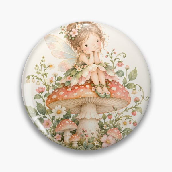Item preview, Cute Fairy Sitting on Mushroom Watercolor Cottagecore Art designed and sold by looplandger.