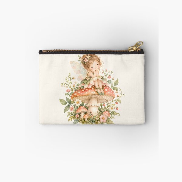 Item preview, Cute Fairy Sitting on Mushroom Watercolor Cottagecore Art designed and sold by looplandger.
