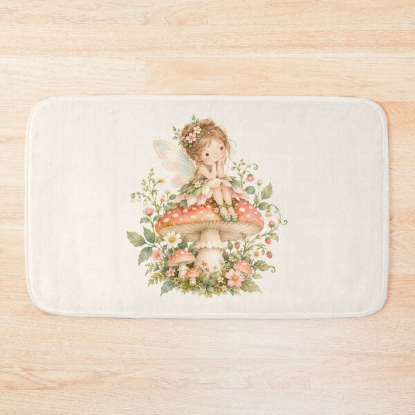 Item preview, Cute Fairy Sitting on Mushroom Watercolor Cottagecore Art designed and sold by looplandger.