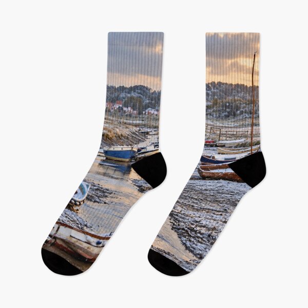 Item preview, Morston Snowy Boats at Golden-Hour Estuary designed and sold by MorstonPhoto.