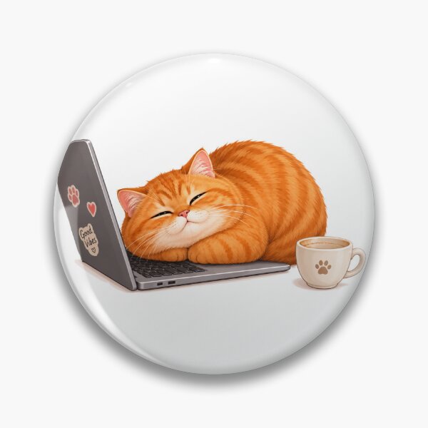 Item preview, Cute Sleeping Ginger Cat on Laptop Keyboard with Coffee Mug designed and sold by CorgiCoffeeHub.