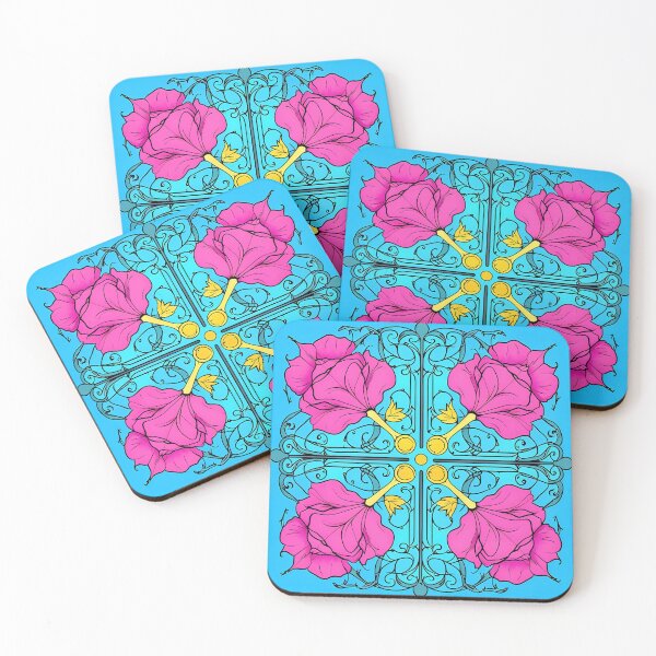 Item preview, Art Nouveau Pink Floral Mandala - Vintage Botanical Stained Glass Tile Art designed and sold by UniqueDesign751.