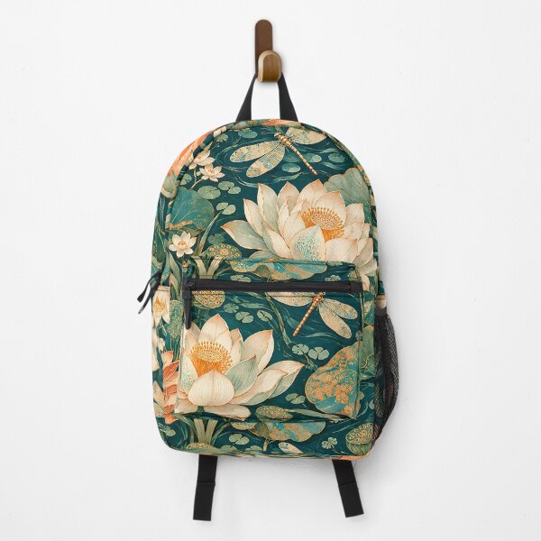 Item preview, Vintage Teal Lotus Dragonfly Botanical Water Garden Pattern designed and sold by Apex Designs.