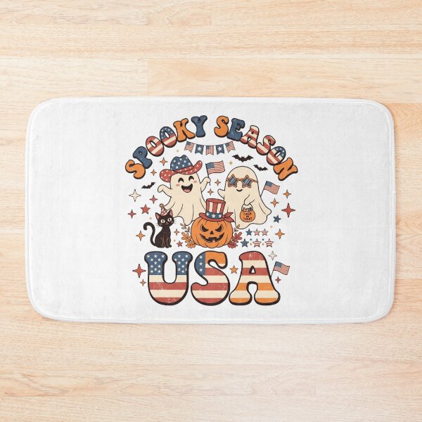 Item preview, Spooky Season USA Patriotic Cute Ghost American Flag Vintage Halloween Design designed and sold by Bhaskar Digital Art.
