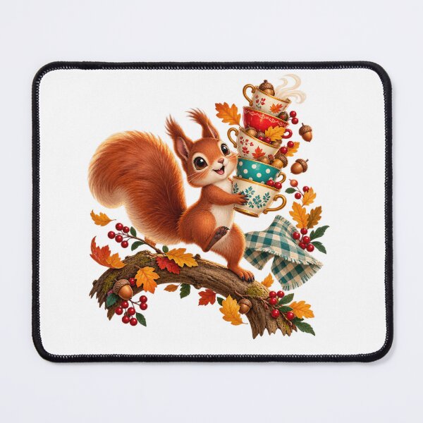 Item preview, Cute Red Squirrel Autumn Tea Picnic Animal Illustration for Shirts Stickers Mugs and Gifts designed and sold by Oddly Tiny Zoo.