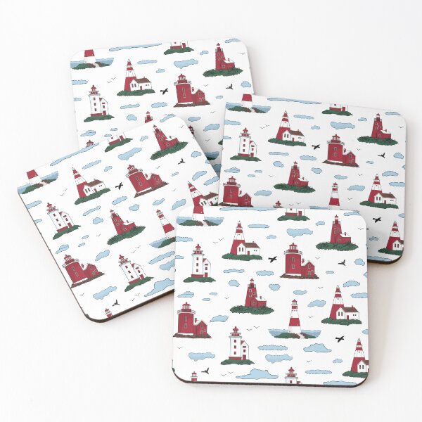 Item preview, Red and white lighthouses, clouds, and birds designed and sold by essskina.