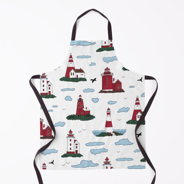 Item preview, Red and white lighthouses, clouds, and birds designed and sold by essskina.